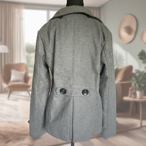 Grey, Lined, Double-Breasted Pea Coat or Driving Coat - Picture 3 of 7